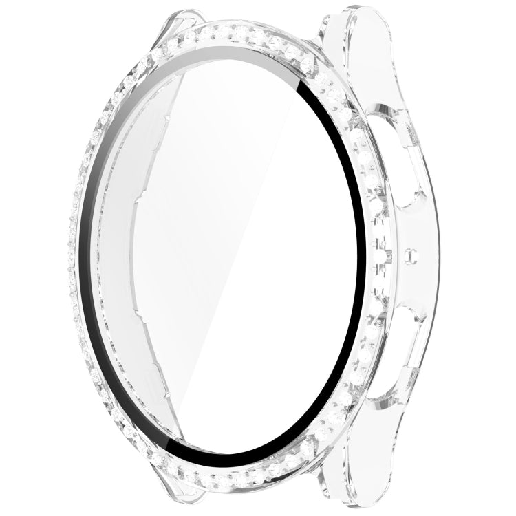 For Samsung Galaxy Watch 7 44mm Single Row Diamond PC + Tempered Film Integrated Watch Protective Case(Transparent White) - Watch Cases by buy2fix | Online Shopping UK | buy2fix