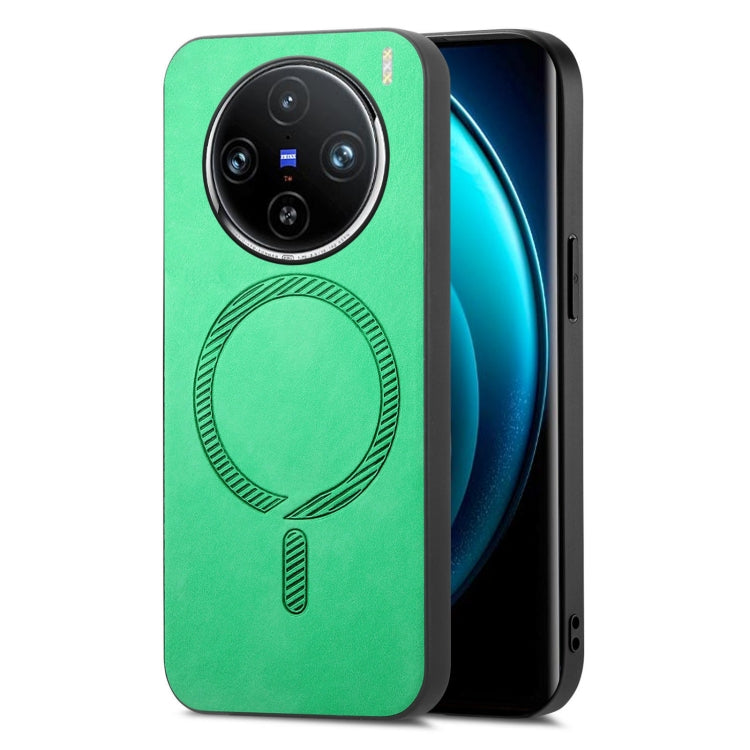 For vivo X100 Pro 5G Retro Magsafe Magnetic PU Back Cover Phone Case(Green) - X100 Pro Cases by buy2fix | Online Shopping UK | buy2fix