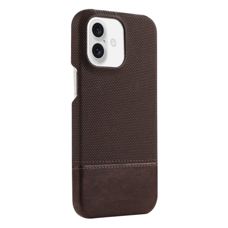 For iPhone 16 Stitching Cloth PU Shockproof Phone Case(Dark Brown) - iPhone 16 Cases by buy2fix | Online Shopping UK | buy2fix