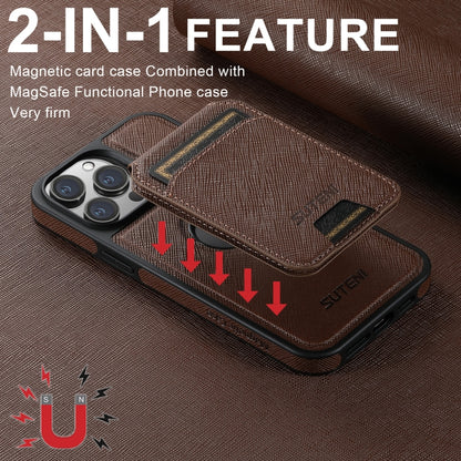 For iPhone 16 Pro Suteni M2 Cross-Grain MagSafe Vertical Card Back Phone Case(Brown) - iPhone 16 Pro Cases by Suteni | Online Shopping UK | buy2fix