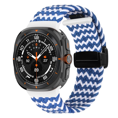 For Samsung Galaxy Watch Ultra 47mm Fold Magnetic Buckle Braided Watch Band(Wavy Pattern Blue White) - Watch Bands by buy2fix | Online Shopping UK | buy2fix