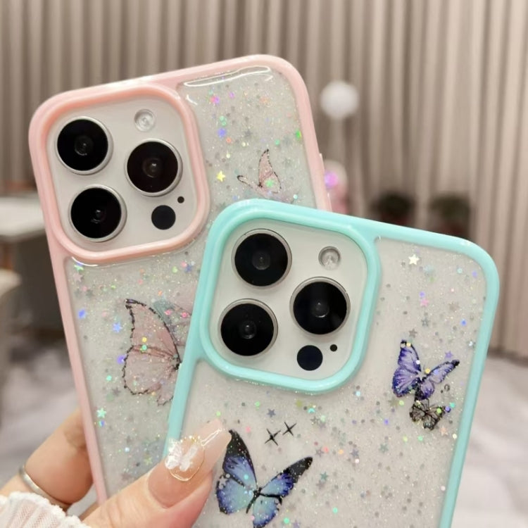 For iPhone 16 Color Butterfly Glitter Epoxy TPU Phone Case(Pink) - iPhone 16 Cases by buy2fix | Online Shopping UK | buy2fix