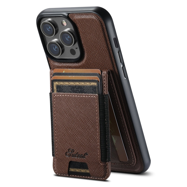 For iPhone 12 Pro Suteni H17 Cross Grain Leather MagSafe Detachable Wallet Phone Case(Brown) - iPhone 12 / 12 Pro Cases by Suteni | Online Shopping UK | buy2fix