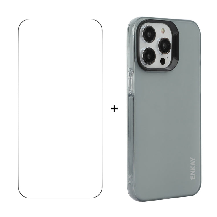 For iPhone 16 Pro Max ENKAY Hat-Prince Translucent Matte TPU Phone Case + 9H Big Arc Edge Film(Grey) - iPhone 16 Pro Max Cases by ENKAY | Online Shopping UK | buy2fix