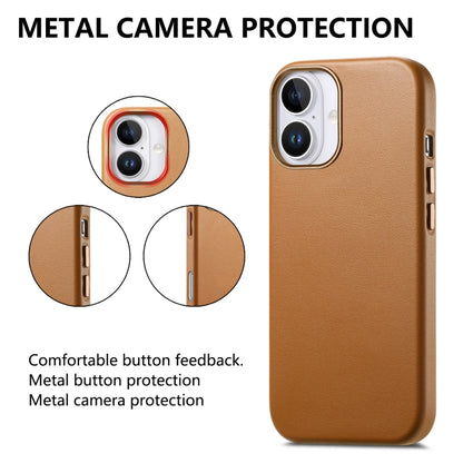 For iPhone 16 Electroplated Metal Button Shockproof Phone Case(Brown) - iPhone 16 Cases by buy2fix | Online Shopping UK | buy2fix