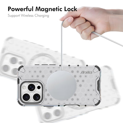 For iPhone 15 Pro Max ENKAY Hat-Prince Honeycomb MagSafe Shockproof Phone Case with Large Arc Edge Film(White) - iPhone 15 Pro Max Cases by ENKAY | Online Shopping UK | buy2fix