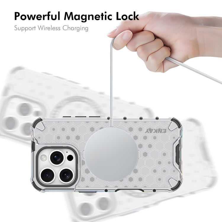 For iPhone 14 Pro ENKAY Hat-Prince Honeycomb MagSafe Shockproof Phone Case with Large Arc Edge Film(White) - iPhone 14 Pro Cases by ENKAY | Online Shopping UK | buy2fix