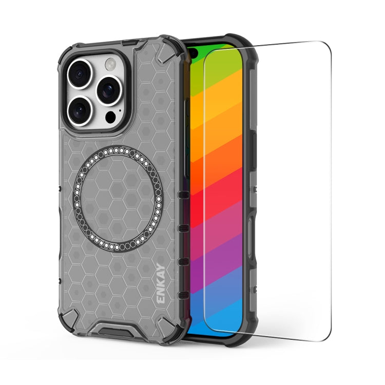 For iPhone 14 Pro ENKAY Hat-Prince Honeycomb MagSafe Shockproof Phone Case with Large Arc Edge Film(Grey) - iPhone 14 Pro Cases by ENKAY | Online Shopping UK | buy2fix