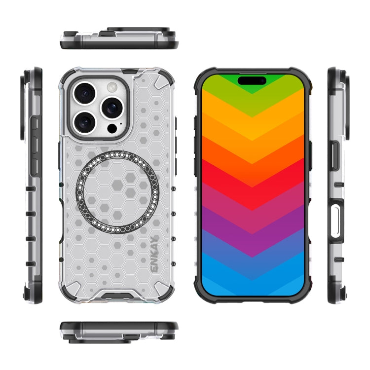 For iPhone 14 Pro ENKAY Hat-Prince Honeycomb MagSafe Shockproof Phone Case with Large Arc Edge Film(Grey) - iPhone 14 Pro Cases by ENKAY | Online Shopping UK | buy2fix