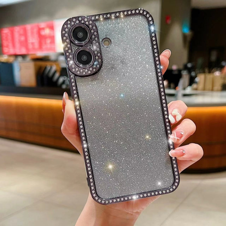 For iPhone 16 Diamond Gradient Glitter Plated TPU Phone Case(Black) - iPhone 16 Cases by buy2fix | Online Shopping UK | buy2fix