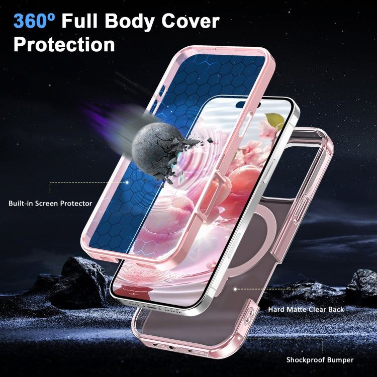 For iPhone 16 Pro Max Frosted Skin Feel MagSafe Holder 360 Full Body Phone Case(Pink) - iPhone 16 Pro Max Cases by buy2fix | Online Shopping UK | buy2fix