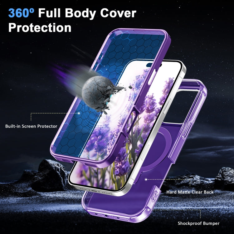 For iPhone 16 Pro Max Frosted Skin Feel MagSafe Holder 360 Full Body Phone Case(Purple) - iPhone 16 Pro Max Cases by buy2fix | Online Shopping UK | buy2fix