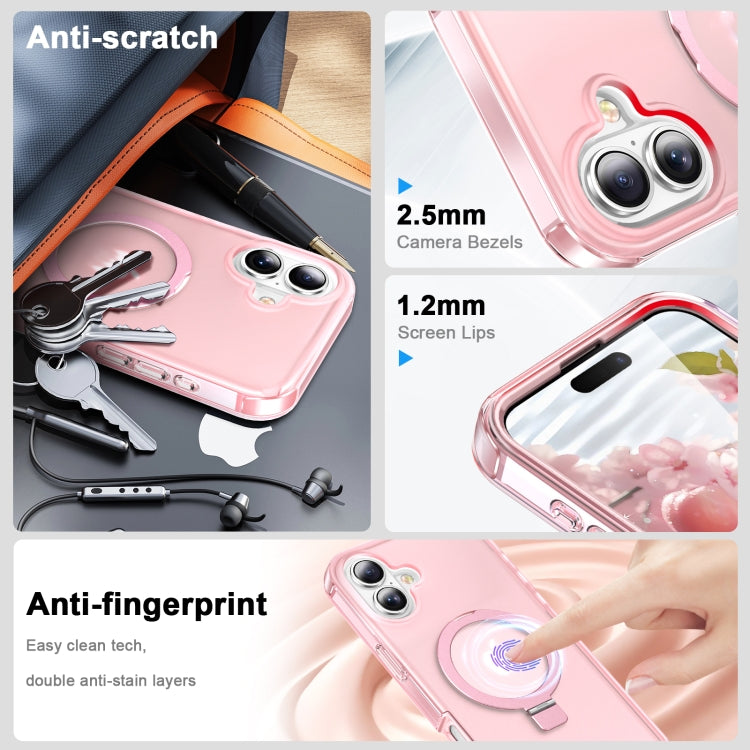 For iPhone 16 Frosted Skin Feel MagSafe Holder 360 Full Body Phone Case(Pink) - iPhone 16 Cases by buy2fix | Online Shopping UK | buy2fix