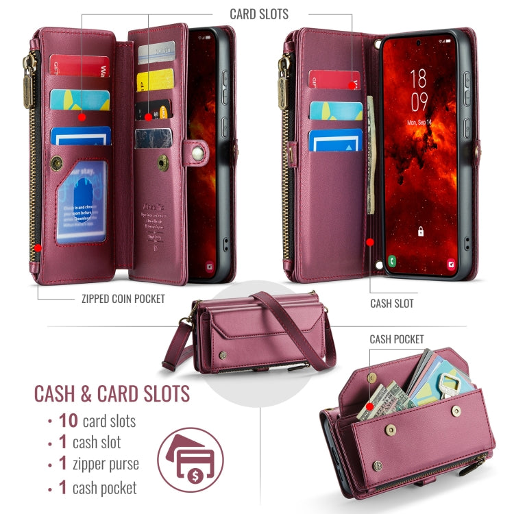 For Samsung Galaxy S24 FE 5G CaseMe C36 Card Slots Zipper Wallet RFID Anti-theft Leather Phone Case(Red) - Galaxy S24 FE 5G Cases by CaseMe | Online Shopping UK | buy2fix