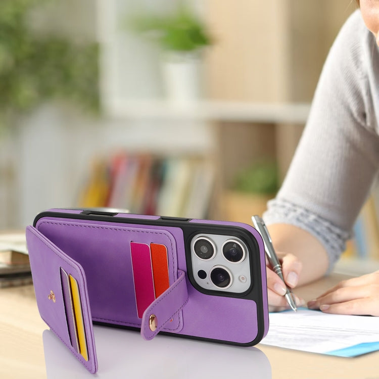 For iPhone 16 Plus Crossbody Skin Card Bag Lanyard Phone Case(Purple) - iPhone 16 Plus Cases by buy2fix | Online Shopping UK | buy2fix