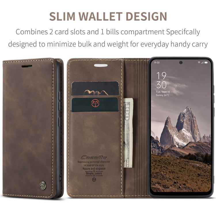 For OPPO Reno12 5G Global CaseMe 013 Multifunctional Horizontal Flip Leather Phone Case(Coffee) - Reno12 Cases by CaseMe | Online Shopping UK | buy2fix