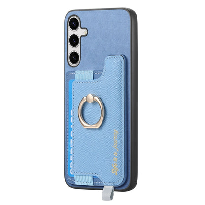 For Samsung Galaxy S25 Ultra 5G Retro Cross Leather Ring Horizontal Insert Card Bag MagSafe Phone Case(Blue) - Galaxy S25 Ultra 5G Cases by buy2fix | Online Shopping UK | buy2fix