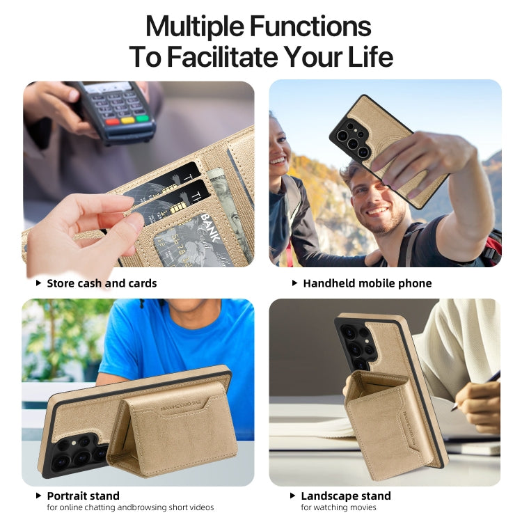 For Samsung Galaxy S25+ 5G Shield Multi-functional MagSafe Card Bag Phone Case(Desert Gold) - Galaxy S25+ 5G Cases by buy2fix | Online Shopping UK | buy2fix