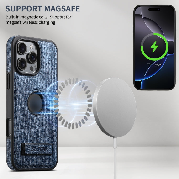 For iPhone 16 Pro Max Suteni G2 Holder Denim Leather Back MagSafe Phone Case(Blue) - iPhone 16 Pro Max Cases by Suteni | Online Shopping UK | buy2fix