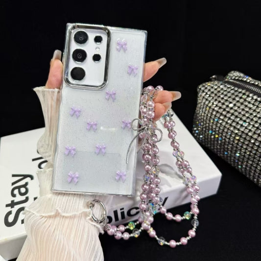 For Samsung Galaxy S25 Ultra 5G Little Fresh Bow Neck Chain TPU Phone Case(Purple) - Galaxy S25 Ultra 5G Cases by buy2fix | Online Shopping UK | buy2fix