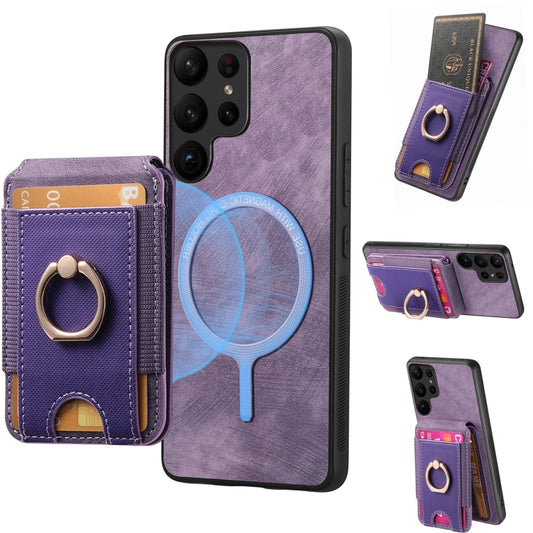 For Samsung Galaxy S25 Ultra 5G Retro Splitable Magnetic Stand Card Bag Leather Phone Case(Purple) - Galaxy S25 Ultra 5G Cases by buy2fix | Online Shopping UK | buy2fix