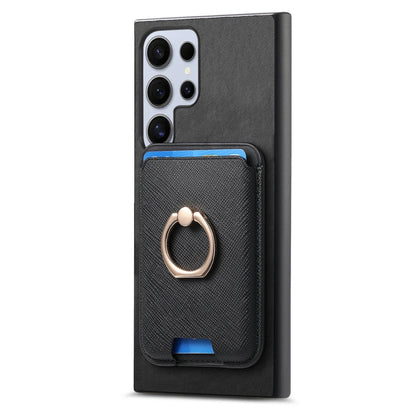 For Samsung Galaxy S25 Ultra 5G Retro Cross Leather Ring Vertical Insert Card Bag MagSafe Phone Case(Black) - Galaxy S25 Ultra 5G Cases by buy2fix | Online Shopping UK | buy2fix