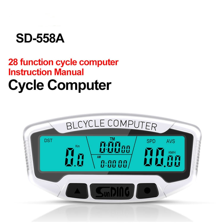 SUNDING SD-558A Bicycle Computer Wired Stopwatch Bicycle Speedometer Digital Odometer Rainproof LCD Backlight Stopwatch - Speedometers by SUNDING | Online Shopping UK | buy2fix