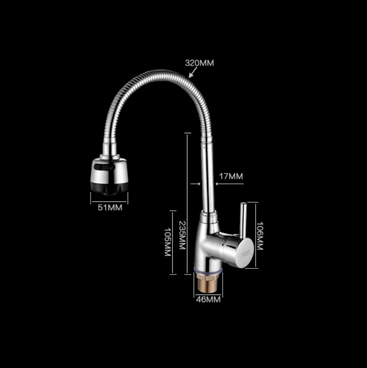 Kitchen Faucet Anti-splash Head Wash Basin Sink Universal Rotatable Faucet Full Copper Joint, Style:Hot & Cold Water+60 cm Tube - Faucets & Accessories by buy2fix | Online Shopping UK | buy2fix