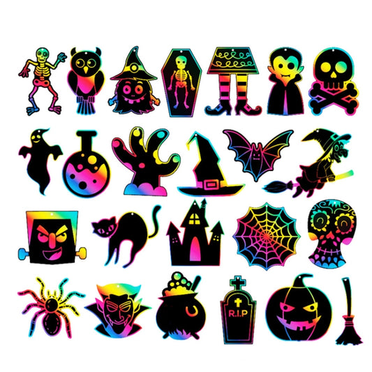 24 PCS / Set GG-24 Children Colorful Halloween Scratch Painting Set DIY Funny Ornaments Holiday Scratch Painting Paper - Halloween Stickers by buy2fix | Online Shopping UK | buy2fix