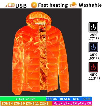 9 Zone Double Control Black USB Winter Electric Heated Jacket Warm Thermal Jacket, Size: XXXXL - Down Jackets by buy2fix | Online Shopping UK | buy2fix