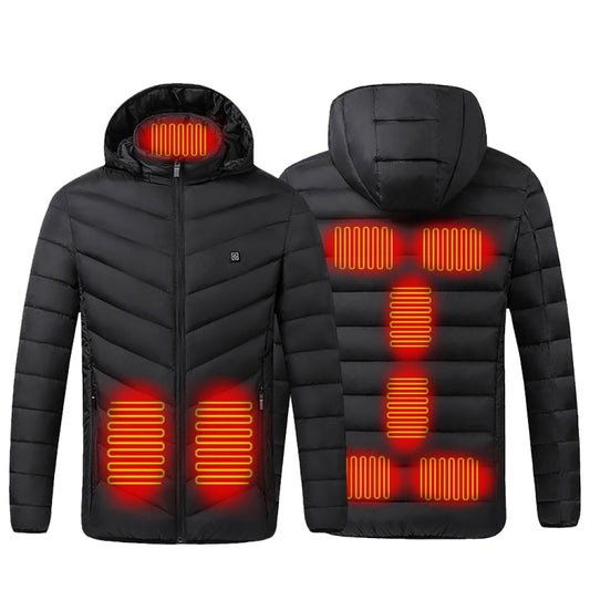 9 Zone Double Control Black USB Winter Electric Heated Jacket Warm Thermal Jacket, Size: XXXL - Down Jackets by buy2fix | Online Shopping UK | buy2fix