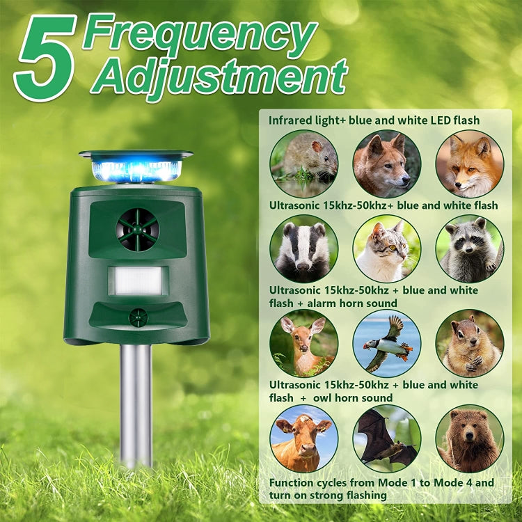 SK698 Solar Powered Animal Repeller 360 Degree Strobe Light Bird Repeller Ultrasonic Rat Repeller(Green) - Outdoor Insect Repellent by buy2fix | Online Shopping UK | buy2fix