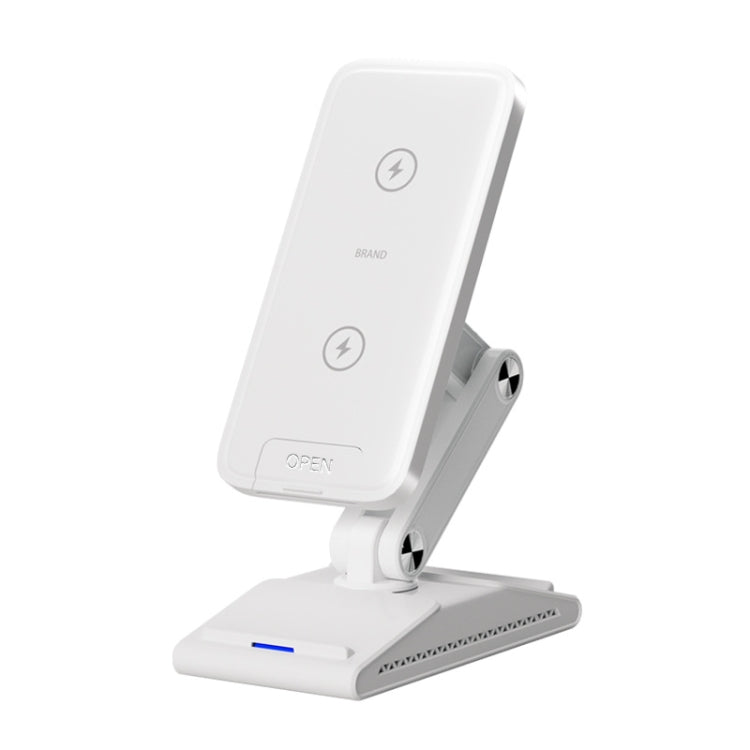 3-In-1 15W Portable Folding Desktop Stand Mobile Phone Wireless Charger(White) - Wireless Charger by buy2fix | Online Shopping UK | buy2fix