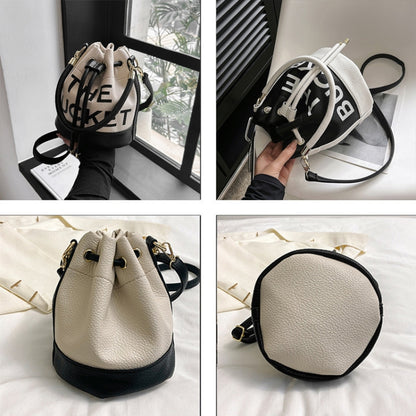 Women Patchwork Bucket Single Shoulder Bag Handbag(Black White) - Single-shoulder Bags by buy2fix | Online Shopping UK | buy2fix