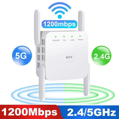 1200Mbps 2.4G / 5G WiFi Extender Booster Repeater Supports Ethernet Port White UK Plug - Broadband Amplifiers by buy2fix | Online Shopping UK | buy2fix