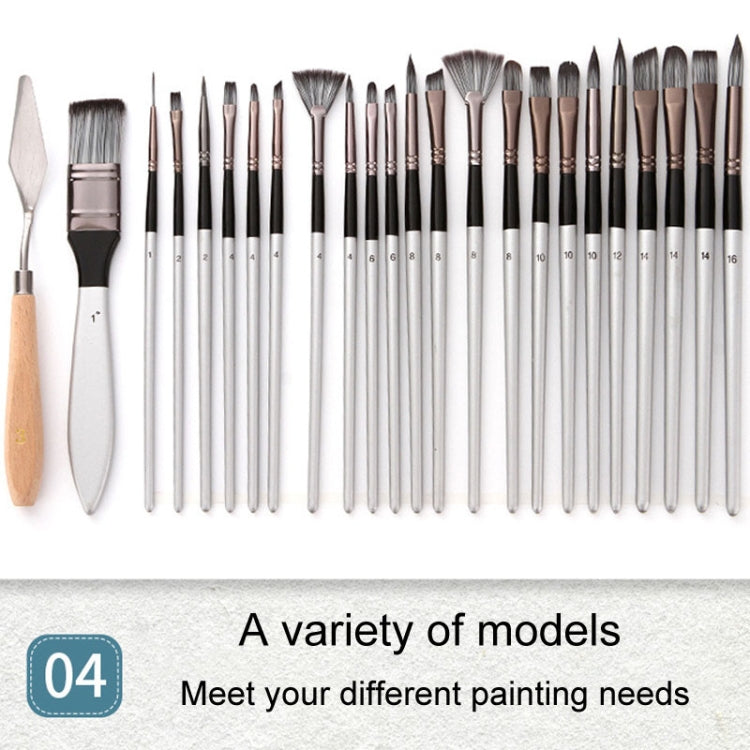 ZHU TING 24pcs /Set Nylon Bristle Paintbrush Set Painting Watercolor Brushes With Cloth Bag(Silver Gray Rod) - Art Supplies by ZHU TING | Online Shopping UK | buy2fix