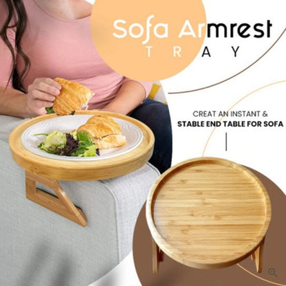 25cm Foldable Sofa Round Tray Home Couch Armrest Pallet, Style: Bamboo - Shelf & Hooks by buy2fix | Online Shopping UK | buy2fix