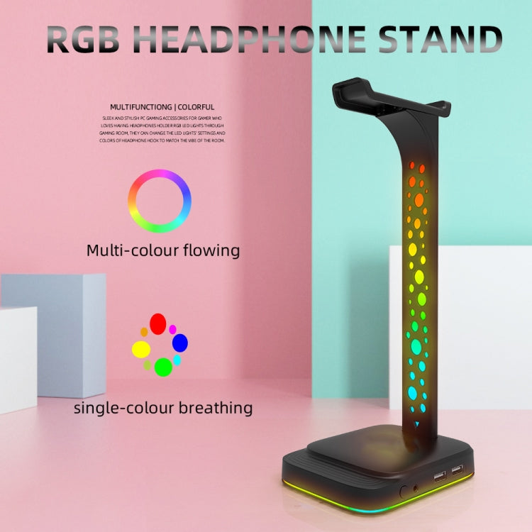 3.5mm Audio RGB Illuminated Headset Holder Dual USB Gaming Headset Display Rack(With Headphone Jack Black) - Headset Stand by buy2fix | Online Shopping UK | buy2fix