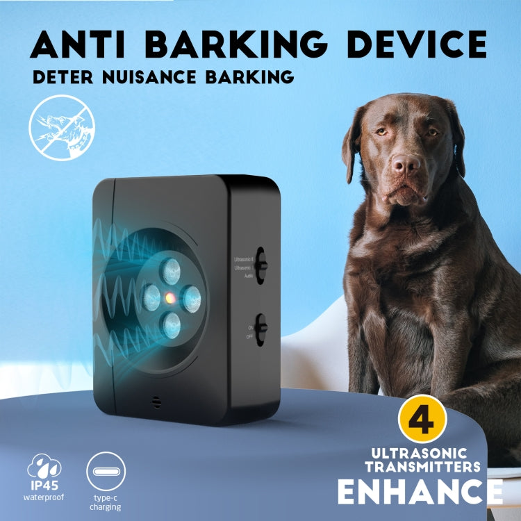 Anti Barking Device for Dogs With 4 Enhanced Ultrasonic Transmitter 3 Adjustable Levels(Black) - Training Aids by buy2fix | Online Shopping UK | buy2fix