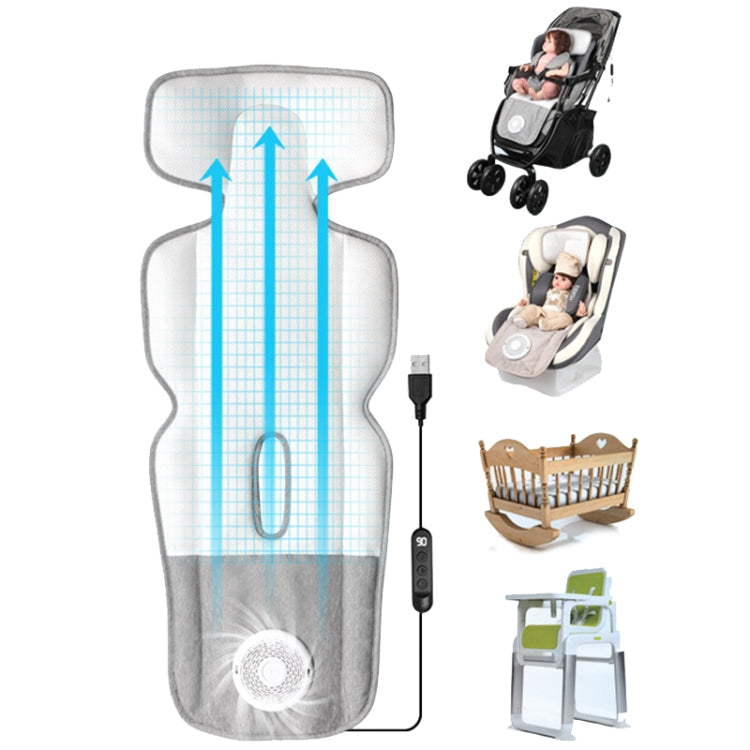 USB Powered Cooling Pad Baby Stroller Seat Cushion with Fan 3 Speed Adjustable Levels, Size: 36 x 88cm(Gray) - Strollers Accessories by buy2fix | Online Shopping UK | buy2fix