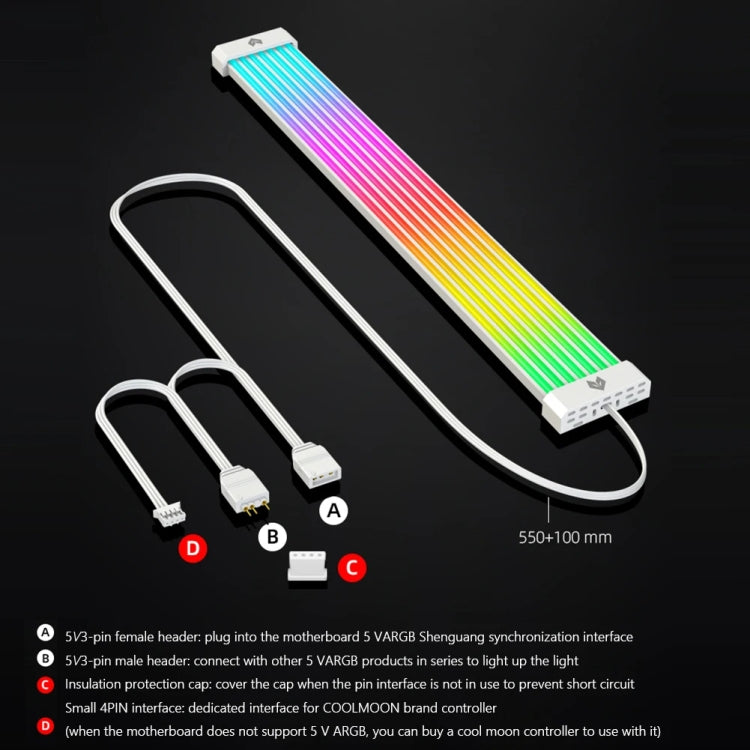 AOSOR AL300 Computer Glow Line ARGB Neon Cable Motherboard Chassis Light Strip Light Board Decoration(White) - PCIE Cable by AOSOR | Online Shopping UK | buy2fix