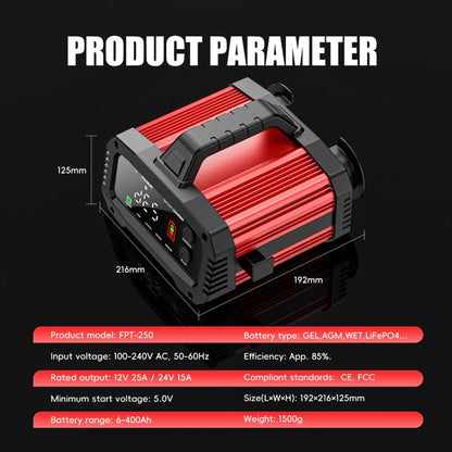 FOXSUR 25A 12V/24V Portable High-Power Car Ship Motorcycle Charger(EU Plug) - Battery Charger by FOXSUR | Online Shopping UK | buy2fix