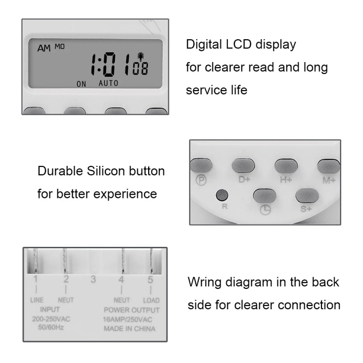 SINOTIMER CN101S-5V 1 Second Interval Digital LCD Timer Switch 7 Days Weekly Programmable Time Relay - Switch by SINOTIMER | Online Shopping UK | buy2fix