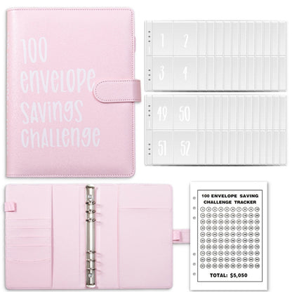 A5 100 Day Savings Challenge Envelope Budget Planner Binder Notebook Handbook, Color: Words Pink - Notebooks by buy2fix | Online Shopping UK | buy2fix