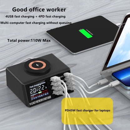 X9M 9-in-1 110W USB+PD Smart Multi-ports QI Magnetic Wireless Charger, Spec: Black UK Plug - Multifunction Charger by buy2fix | Online Shopping UK | buy2fix