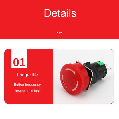 LA16 16mm Mounting Hole Emergency Stop Switch Mushroom Type Self-Locking Pushbutton Switches - Others by buy2fix | Online Shopping UK | buy2fix