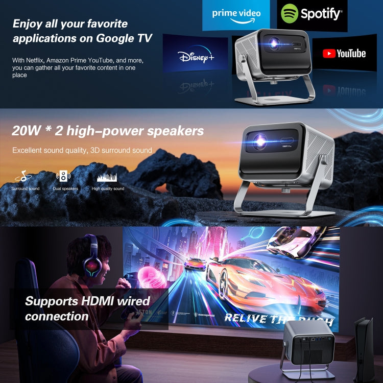 TOUMEI X6 4K HD Home Theater Office Teaching Microphone Karaoke Projector GTV Google Systems(UK Plug) - Mini Projector by TOUMEI | Online Shopping UK | buy2fix