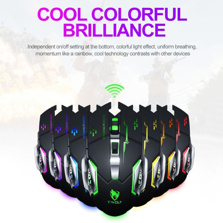 T-WOLF Q13 2.4GHz 6-keys RGB Colorful Light Gaming Wireless Mouse, Color: Single Mode Gray - Wireless Mice by T-WOLF | Online Shopping UK | buy2fix