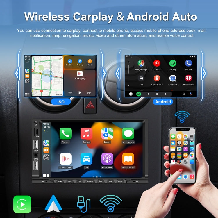 7-inch Double Din Car MP5 Player Support CarPlay/Android Auto/Mirror Link/Bluetooth With 12-light Camera - Car MP3 & MP4 & MP5 by buy2fix | Online Shopping UK | buy2fix