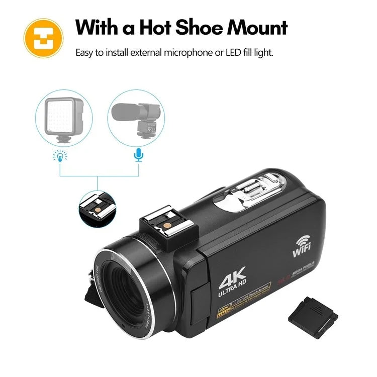 4K  Digital Video Camera 3 Inch IPS Touch Screen 56MP 18X Digital Zoom WiFi Camcorder, Spec: Standard - Video Cameras by buy2fix | Online Shopping UK | buy2fix